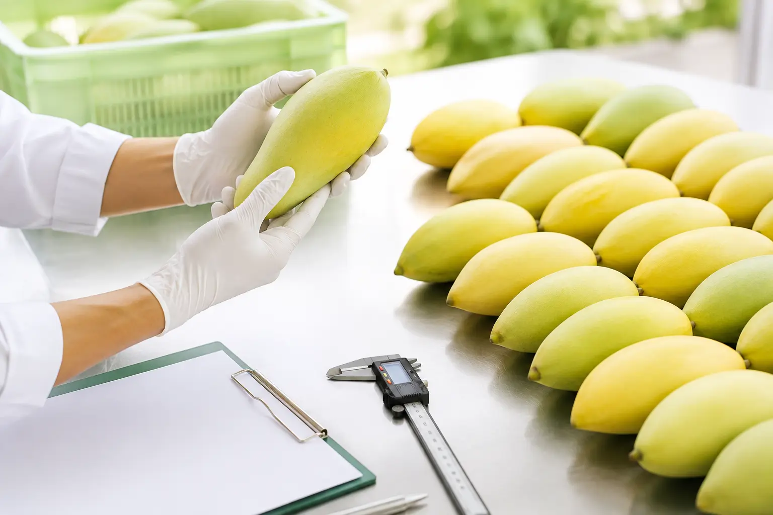 Fresh Thai mango quality inspection and careful handling
