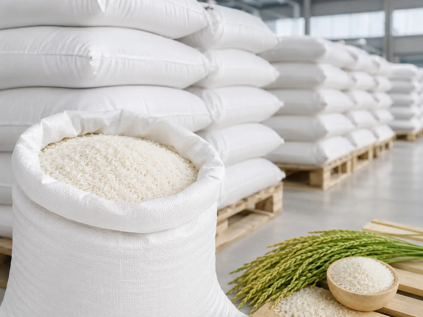 Thai White Rice bags prepared for wholesale distribution and export sourcing